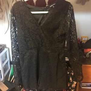 Black long sleeve lace romper